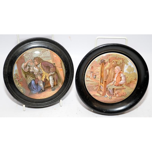 96 - Collection of Victorian Prattware pot lids. Four presented framed and one loose. Lot includes two po... 