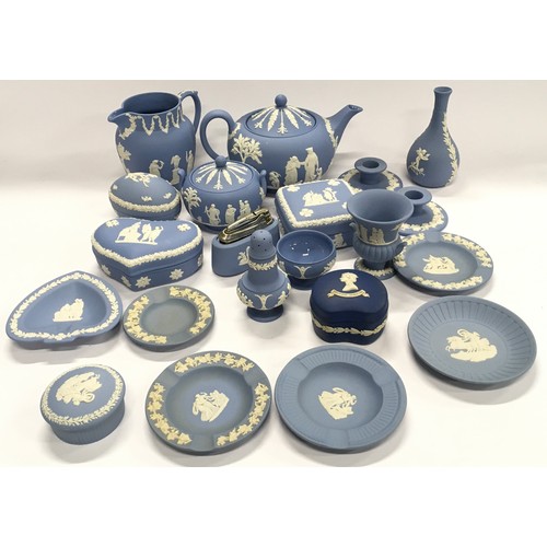 77 - Large collection of Wedgwood Jasperware pieces. Mainly light blue with one darker blue piece. 21 pie... 