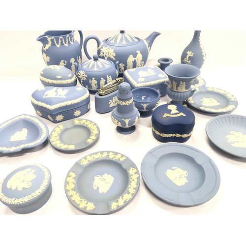 77 - Large collection of Wedgwood Jasperware pieces. Mainly light blue with one darker blue piece. 21 pie... 