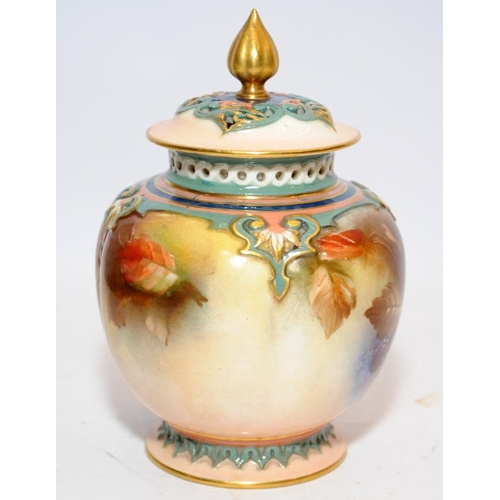 107 - Stunning Royal Worcester gilded blush ivory covered pot pourri with pierced collar and lid with hand... 