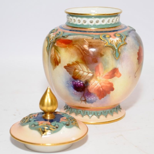 107 - Stunning Royal Worcester gilded blush ivory covered pot pourri with pierced collar and lid with hand... 