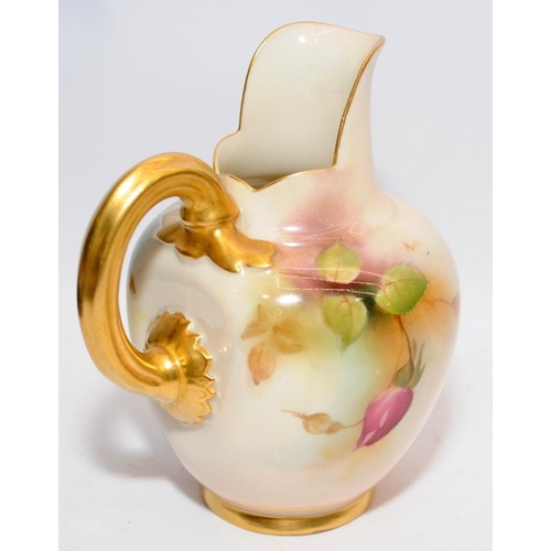 110 - Austin signed Royal Worcester gilded blush ivory flat back vase with hand painted floral decoration,... 