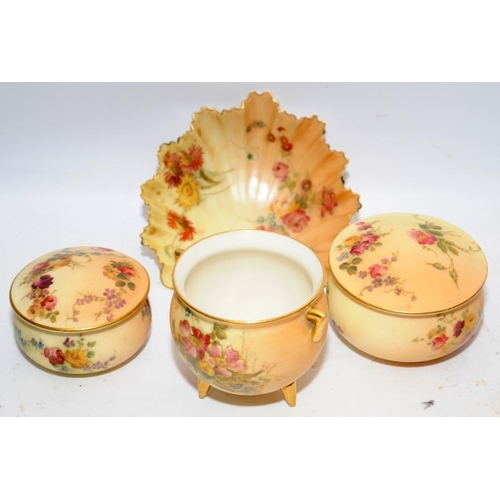 109 - A collection ofRoyal Worcester gilded blush ivory items with hand painted decoration to include a mi... 