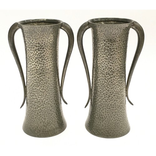 56 - Pair of Arts & Crafts Sillustre Pewter vases each 18cm tall.