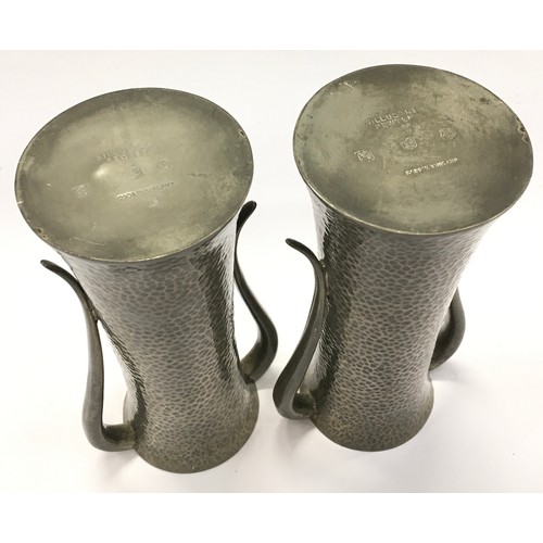 56 - Pair of Arts & Crafts Sillustre Pewter vases each 18cm tall.