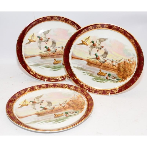 91 - Lightwood & Son dinner service featuring winter game birds, consisting of 8 x 23cms plates and 8 x 1... 