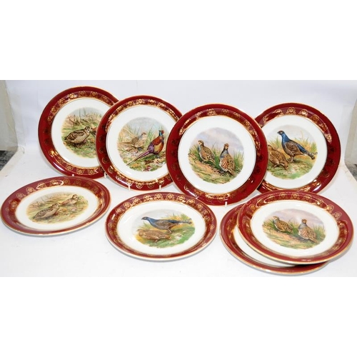 91 - Lightwood & Son dinner service featuring winter game birds, consisting of 8 x 23cms plates and 8 x 1... 