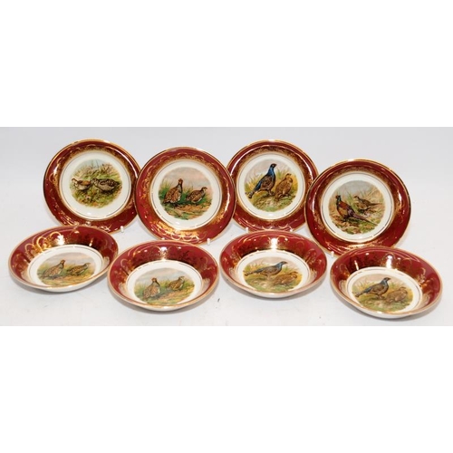 91 - Lightwood & Son dinner service featuring winter game birds, consisting of 8 x 23cms plates and 8 x 1... 