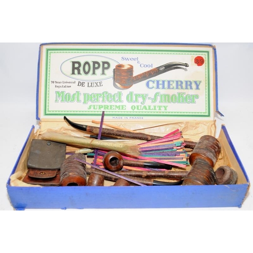 247 - Collection of vintage pipes to include Ropp cherry pipes in various sizes, two antique pipes with si... 