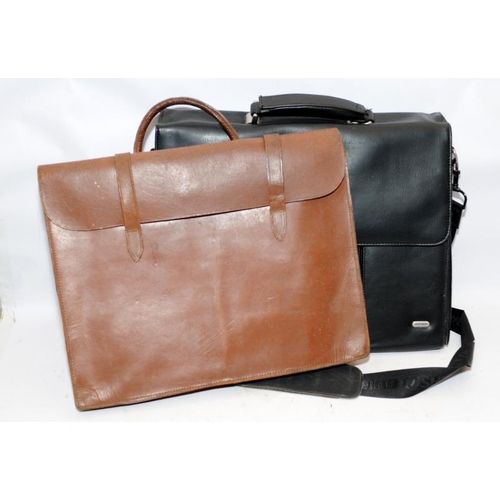 290 - Two vintage leather attache bags, one black and one tan