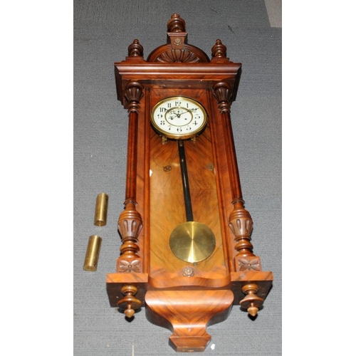 360 - Quality weight driven pendulum wall clock c/w weights, keys etc. Good size o/all length approx 130cm... 