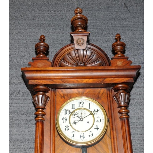 360 - Quality weight driven pendulum wall clock c/w weights, keys etc. Good size o/all length approx 130cm... 