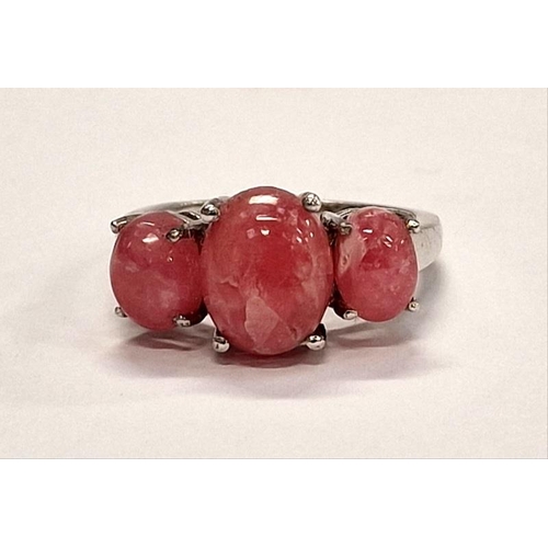 348 - 925 silver trilogy ring with pink stones. Size N.