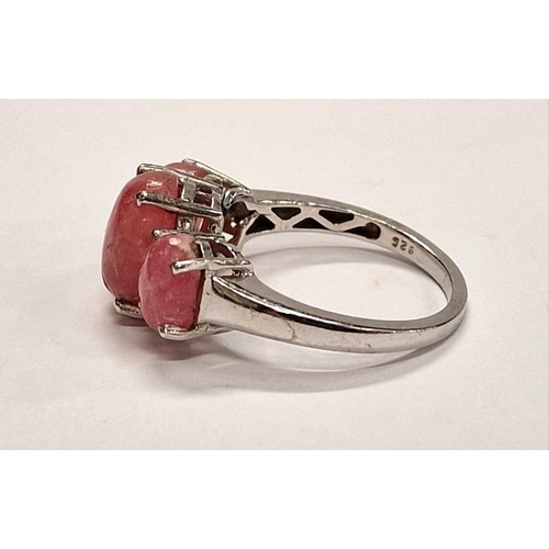 348 - 925 silver trilogy ring with pink stones. Size N.