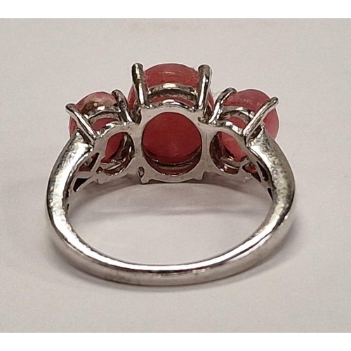 348 - 925 silver trilogy ring with pink stones. Size N.