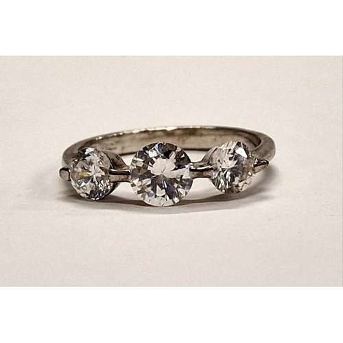 378 - 925 silver trilogy ring with CZ in a collet setting.