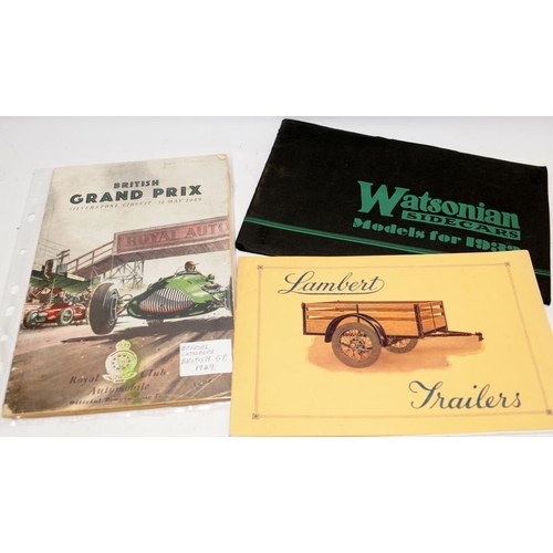 191 - Original 1932 Watsonian Sidecars sales brochure c/w a vintage Lambert Trailers brochure. Lot also in... 