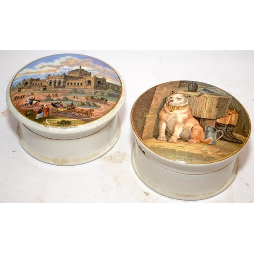 149 - Two vintage Prattware pot lids complete with bases