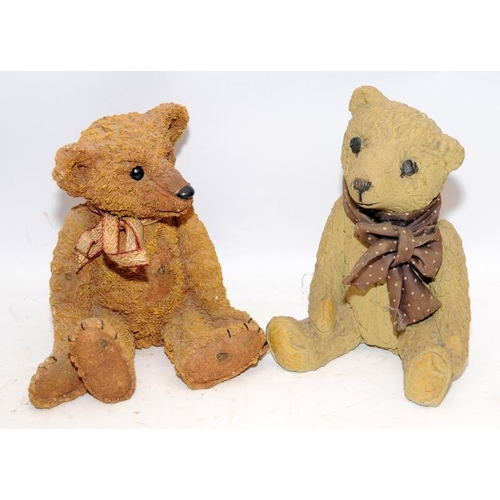 23 - Two decorative sitting bears, one resin and the other from concrete, larger is 22cms tall