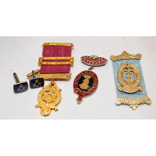 223 - Collection of Masonic regalia supplied within a quality fitted case. Includes sashes and tabards as ... 