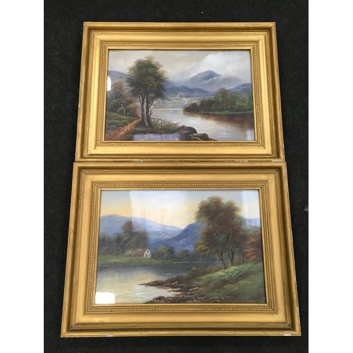 388 - R. Bourne: A pair of antique framed and glazed watercolours with scenes of highlands each 73x56cm.