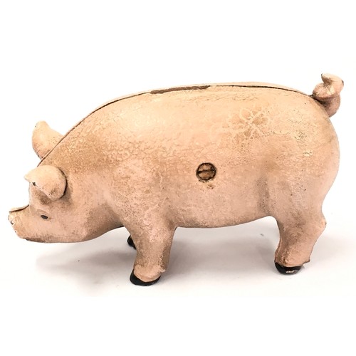 101 - Cast metal pig money box 20cm long.