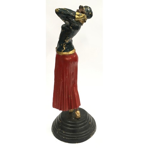 104 - Vintage cast lady golfer figurine on stand 54cm tall.