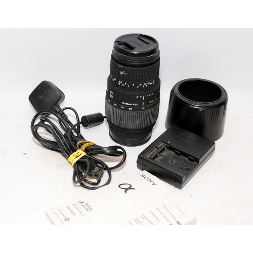 147 - Sony Alpha 200 10mp DSLR A-200 digital camera c/w 18-70mm kit lens. Lot also includes compatible Sig... 