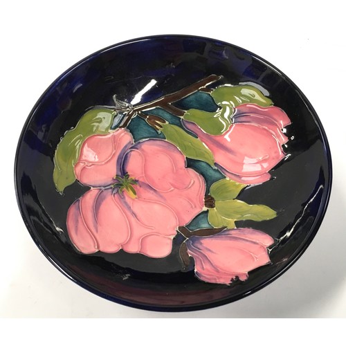 5 - Moorcroft magnolia pattern footed circular dish/tazza. 18cm diameter. Signed and stamped to base.