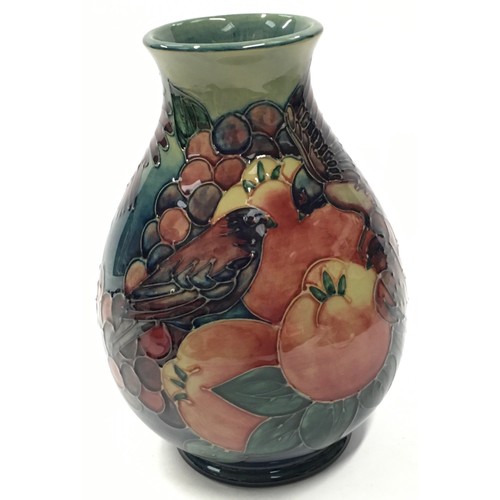 14 - Moorcroft Sally Tuffin Finches vase 1991-92. 19cm tall. Signed and stamped to base.