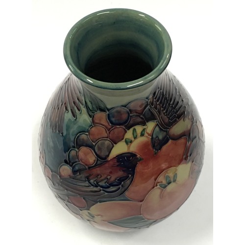 14 - Moorcroft Sally Tuffin Finches vase 1991-92. 19cm tall. Signed and stamped to base.