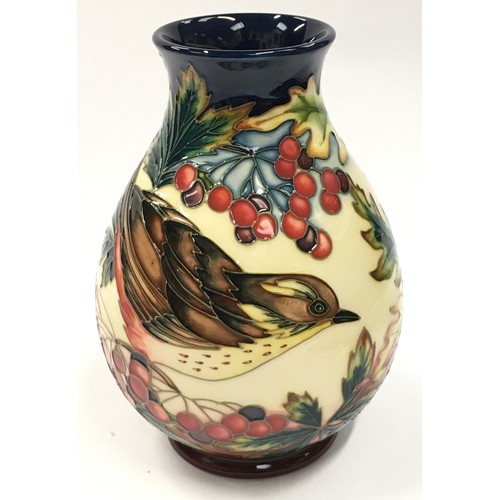 16 - Moorcroft Trial Ingleswood Jay & Redwing vase 2002. 19cm tall. Signed and stamped to base.