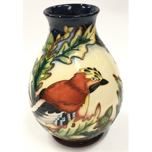 16 - Moorcroft Trial Ingleswood Jay & Redwing vase 2002. 19cm tall. Signed and stamped to base.