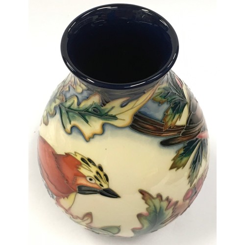 16 - Moorcroft Trial Ingleswood Jay & Redwing vase 2002. 19cm tall. Signed and stamped to base.