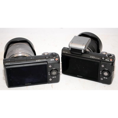 164 - Two Sony Mirrorless compact digital cameras with interchangeable lens facility. Models NEX-5 and NEX... 