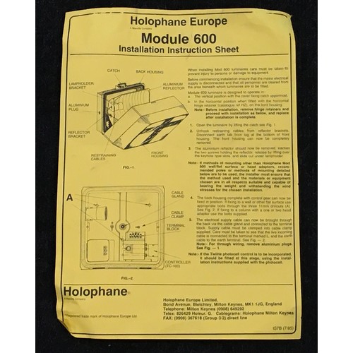 191 - A pair of Holophane Module 600 industrial lamps each measuring 30x42x42cm.