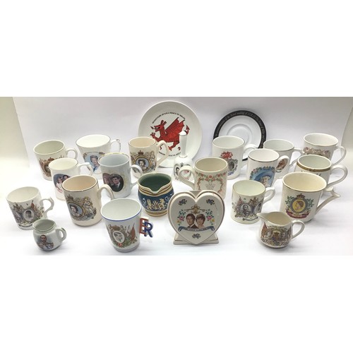 129 - Large container of over 40 pieces of commemorative ware.