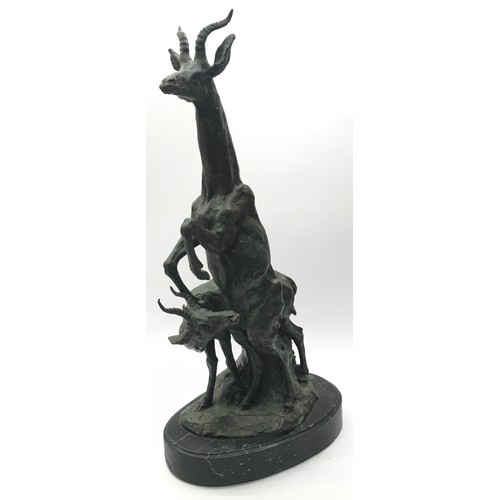 133 - Gerenuk designer bronze sculpture of a pair of antelopes on marble base 52cm tall.