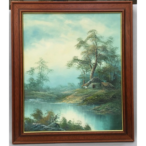 399 - R. Danford art oil on canvas depicting autumn river scene signed to bottom left side 63x73cm