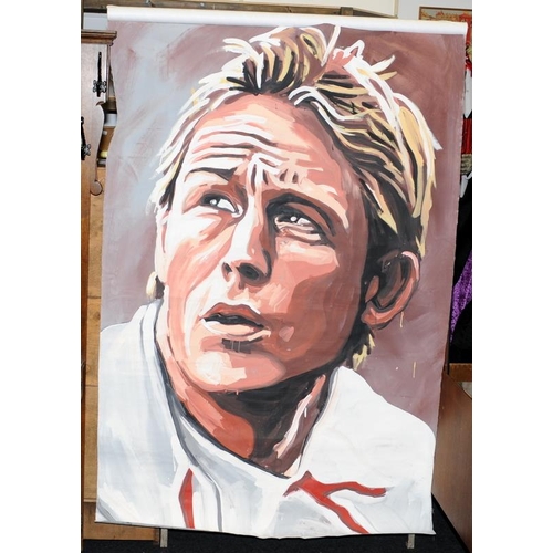 401 - Very large original canvas featuring rugby player Jonny Wilkinson. Appears to be painted using water... 