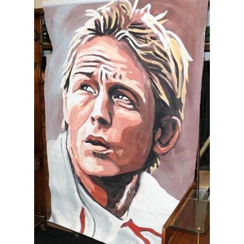 401 - Very large original canvas featuring rugby player Jonny Wilkinson. Appears to be painted using water... 