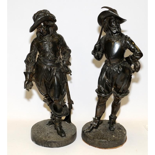 137 - Pair of 19th century bronzed figures; Rolando and Gil Blas signed Miroy Freres. 17 1/2 inches high