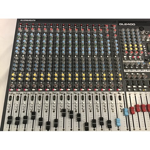 72 - Allen & Heath GL2400 mixing desk which powers up when plugged in.