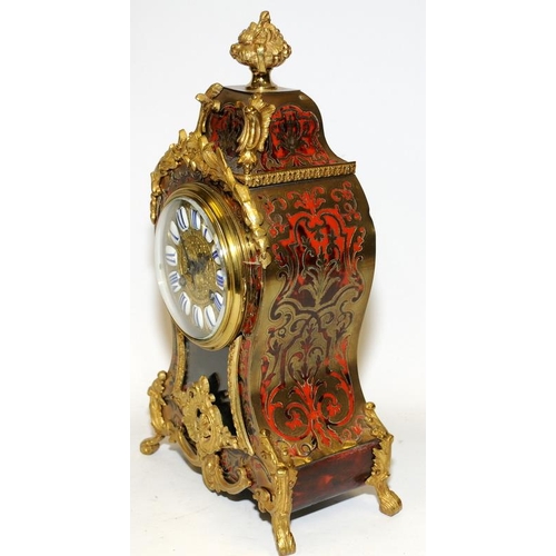 204 - Antique French Boulle mantel clock with faux tortoiseshell and ormolu case, dial features hand paint... 