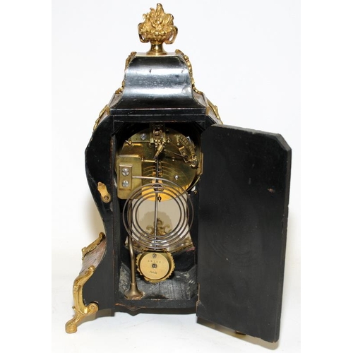 204 - Antique French Boulle mantel clock with faux tortoiseshell and ormolu case, dial features hand paint... 