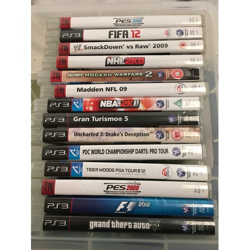 63 - Four PS3 consoles controllers and games.