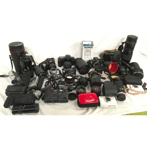 32 - Box of various Cameras and Lenses.