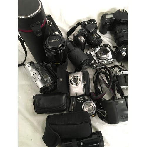 32 - Box of various Cameras and Lenses.