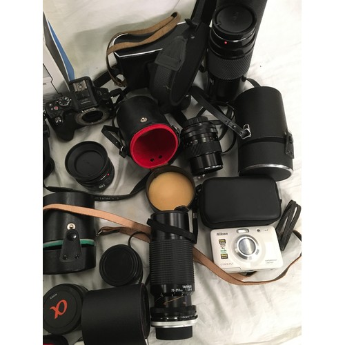 32 - Box of various Cameras and Lenses.