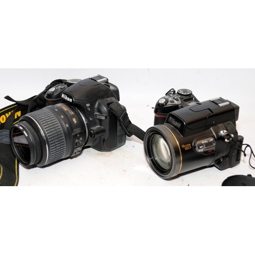 179 - Nikon Coolpix 8800 digital camera c /w a NikonD3100 DSLR with 18-55mm kit lens fitted. Both missing ... 